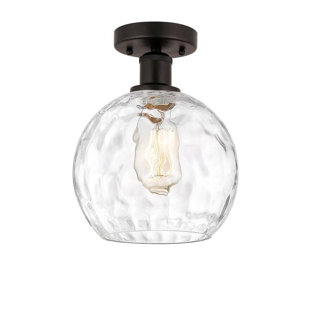Athens Water Glass 8 in. 1-Light Oil Rubbed Bronze Industrial Semi-Flush Mount with Clear Glass Shade price history on PriceWatchPro