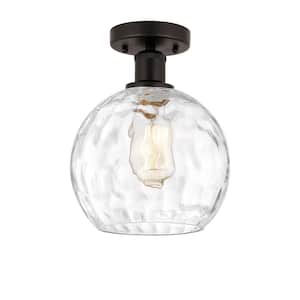 Athens Water Glass 8 in. 1-Light Oil Rubbed Bronze Industrial Semi-Flush Mount with Clear Glass Shade