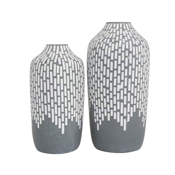 Novogratz 13 in., 11 in. Gray Mosaic Inspired Ceramic Decorative Vase (Set of 2)
