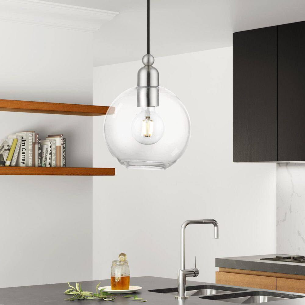 Downtown Elegance Brushed Nickel Globe Pendant with Clear Glass