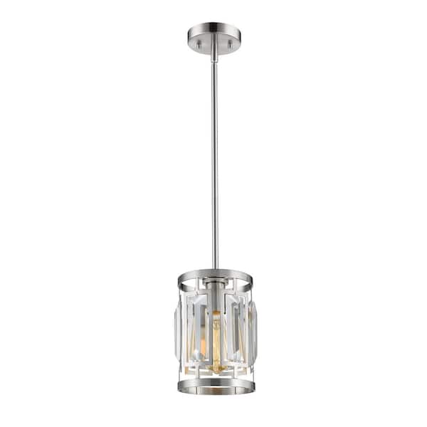 Unbranded Mersesse 1-Light Brushed Nickel Crystal Mini Pendant Light with Clear Crystal Shade with No Bulbs Included