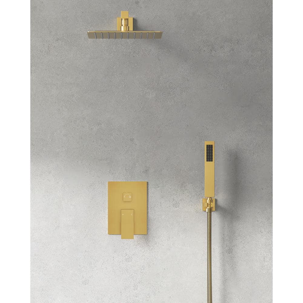 Grandjoy 10" Brushed Gold Rainfall Shower Head System with Handheld Spray