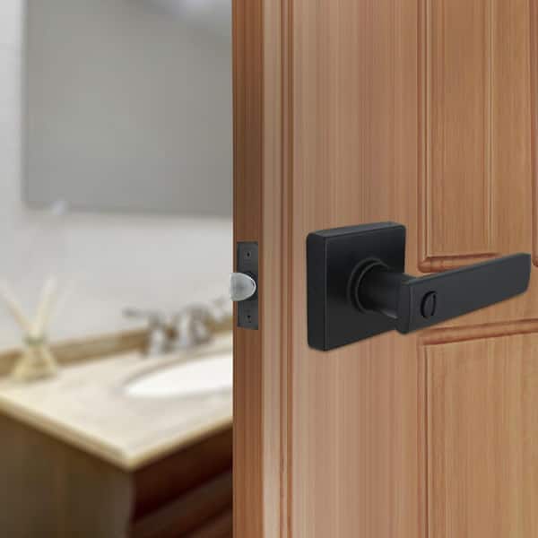 Westwood Matte Black Bed/Bath Door Handle with Square Rose (4-Pack)