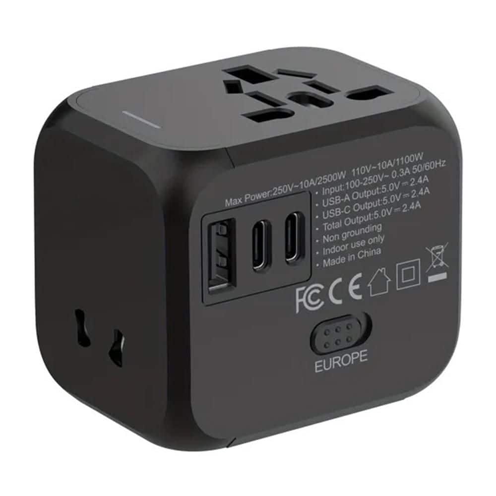 1-Outlet Foldable Universal Travel Plug Adapter with Type C & USB-A, 2500W Power & Multi-Country Compatibility, Black price history on PriceWatchPro