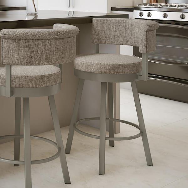 Amisco Rosco 26.75 in. Beige and Brown Woven Polyester/Grey Metal Counter Stool