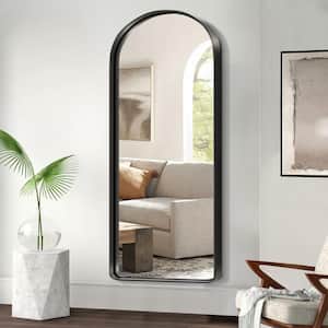 31 in. W x 71 in. H Arched Alloy Aluminum Framed Black Modern Floor Mirror