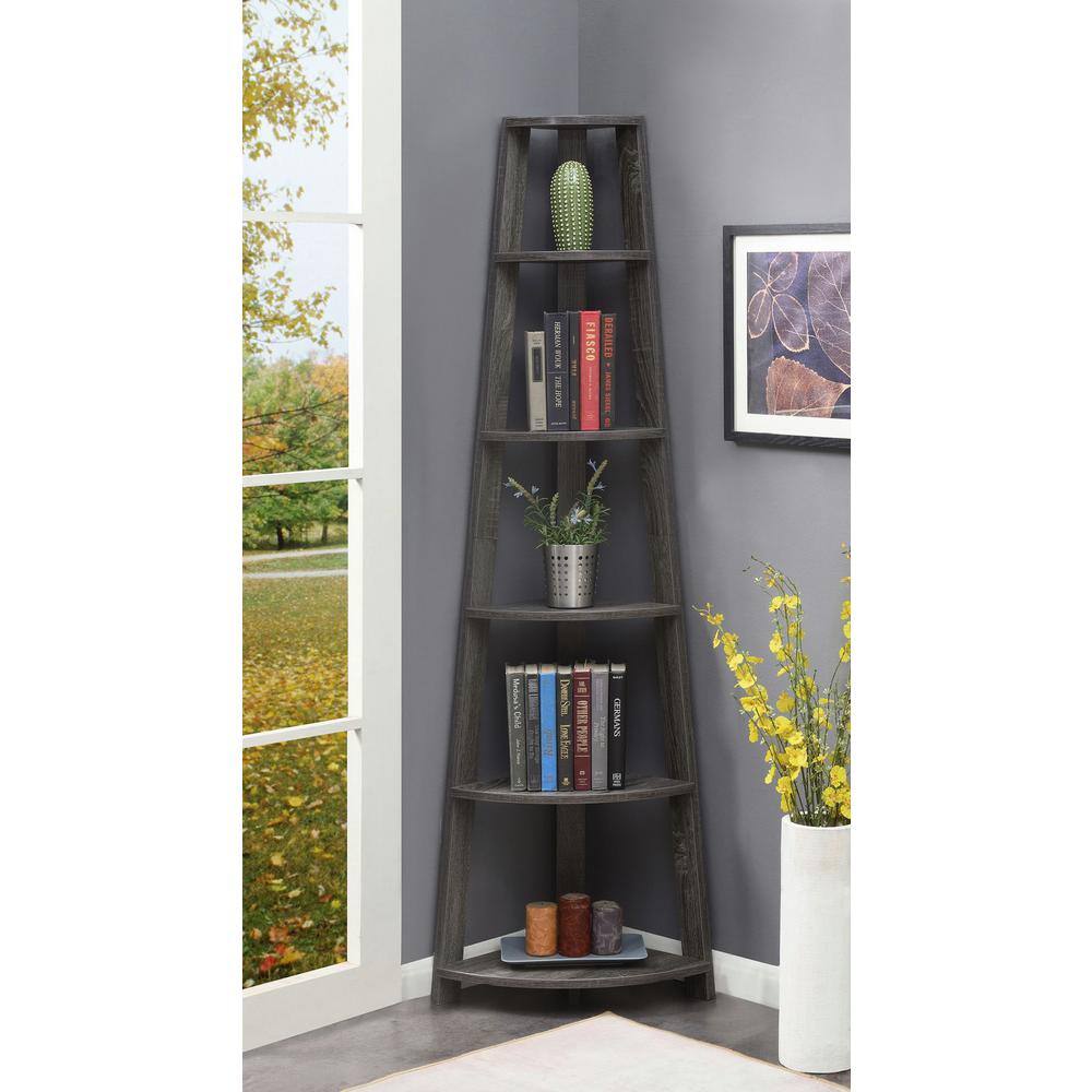 Convenience Concepts Newport 6 Tier Corner Bookshelf, Weathered Gray