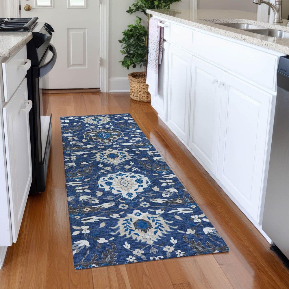 Mayfield Premium Machine Washable Abstract AMF1026 Navy 2 ft. 3 in. x 7 ft. 6 in. Runner Rug price history on PriceWatchPro