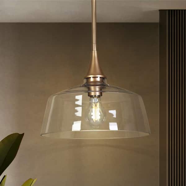 LNC Modern Farmhouse 1-Light Dark Gold Island Pendant Light with Barn Clear Glass Shade Kitchen Hanging Light LED Compatible
