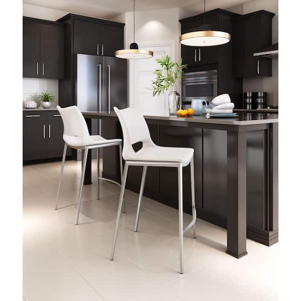 Ace Counter Chair (Set of 2) White & Silver