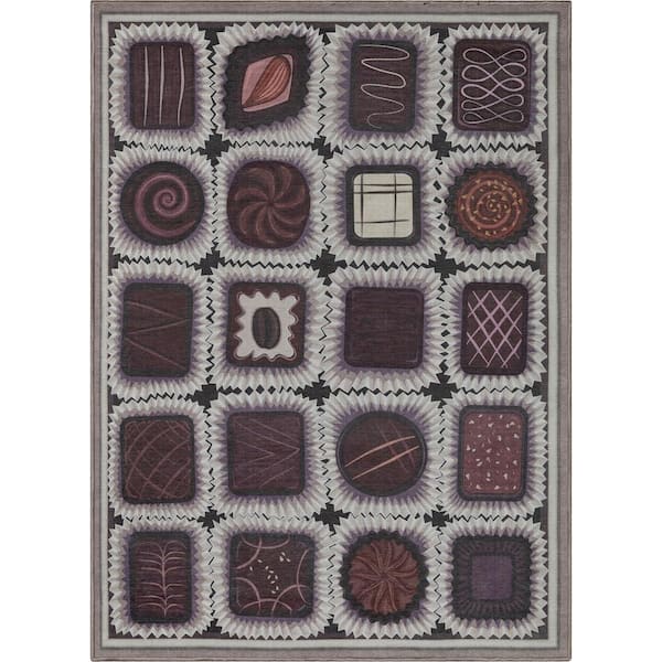 Well Woven Apollo Chocolate Box Modern Valentine's Day Brown 5 ft. 3 in. x 7 ft. 3 in. Area Rug