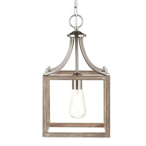 Boswell Quarter 1-Light Brushed Nickel Mini-Pendant with Weathered Wood Accents