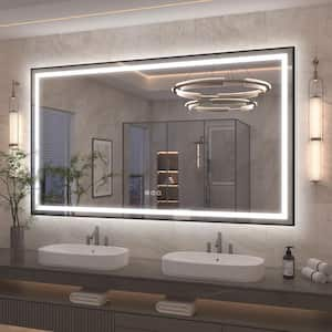 84 in. W. x 40 in. H Rectangular Framed Front and Back LED Lighted Anti-Fog Wall Bathroom Vanity Mirror Tempered Glass