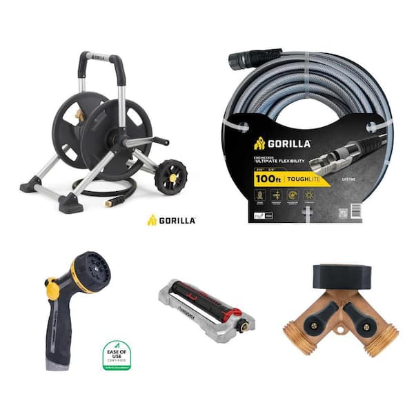 175 ft. Aluminum Hose Reel, 5/8 in. x 100 ft. Hose, 8-Pattern Nozzle, 4500 sq. ft. Sprinkler and Brass Adapter Combo