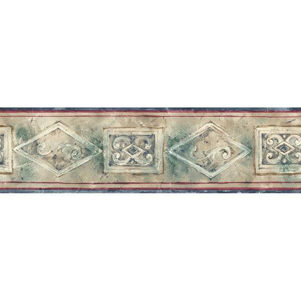 The Wallpaper Company 8 in. x 10 in. Earth Tone Emblem Border Sample-DISCONTINUED