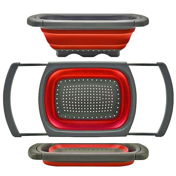 6 qt. Over The Sink Vegetable Fruit Strainer Basket with Extendable Handles for Kitchen, Red