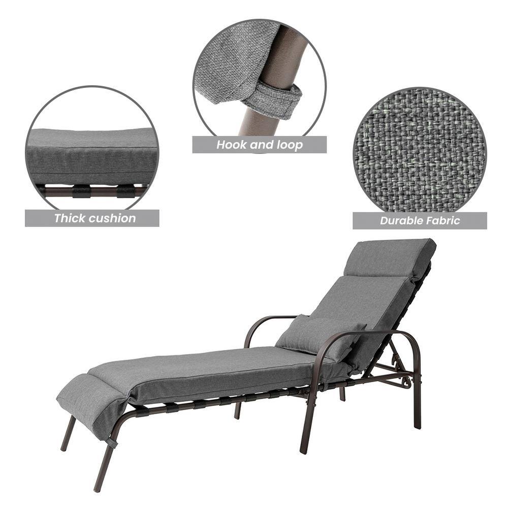 Coastal Breeze Dark Gray Adjustable Outdoor Chaise Lounge with Cushion