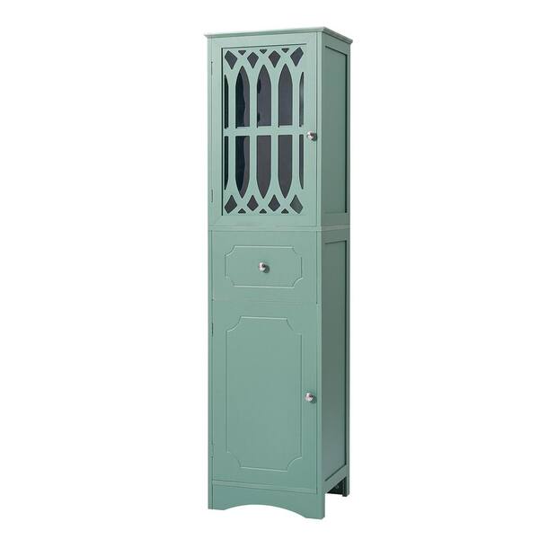 Tileon 16.5 in. W x 14.2 in. D x 63.8 in. H Green Freestanding Bathroom Linen Cabinet with Acrylic Door and Adjustable Shelf