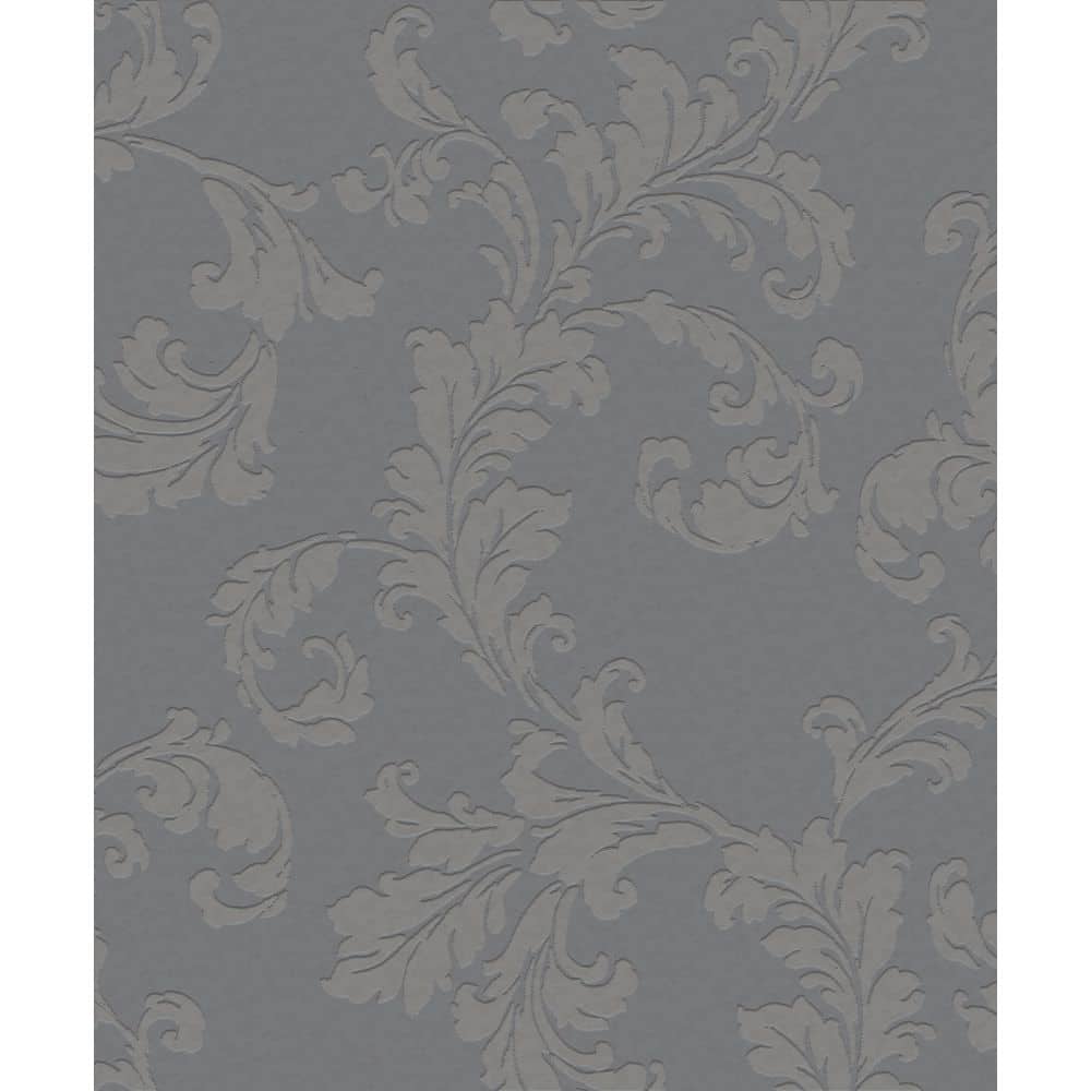 Emporium Collection Grey Acanthus Trail Embossed Metallic Ink Finish Paper 
