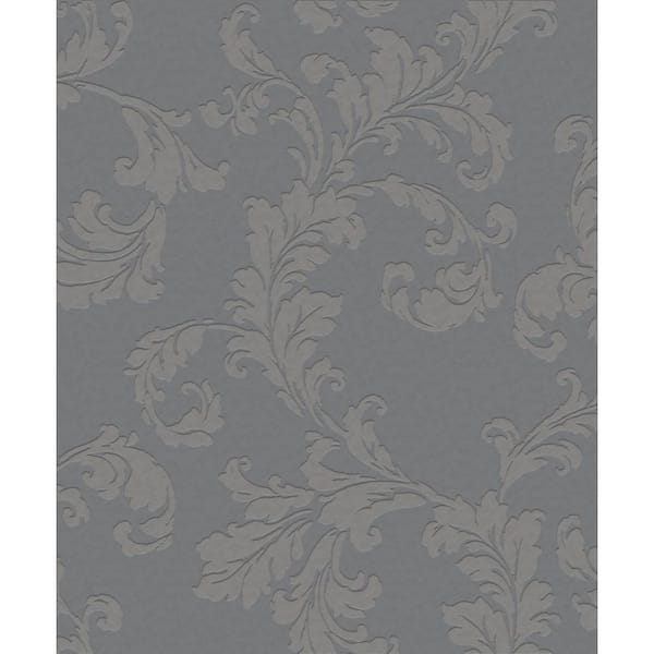 Unbranded Emporium Collection Grey Acanthus Trail Embossed Metallic Ink Finish Paper Non-Pasted Non-Woven Wallpaper Roll