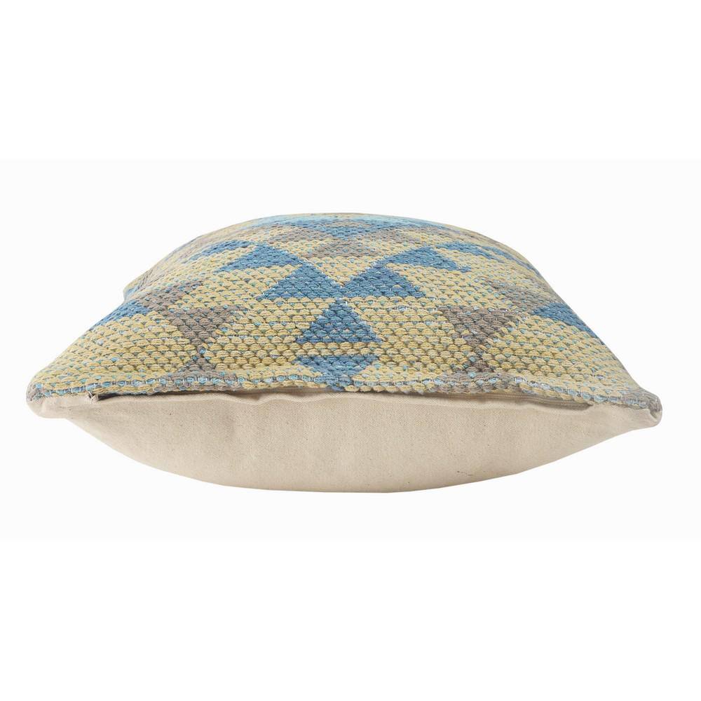 Southwestern Geometric Blue and Beige Cotton Throw Pillow, 18 x 18 inches