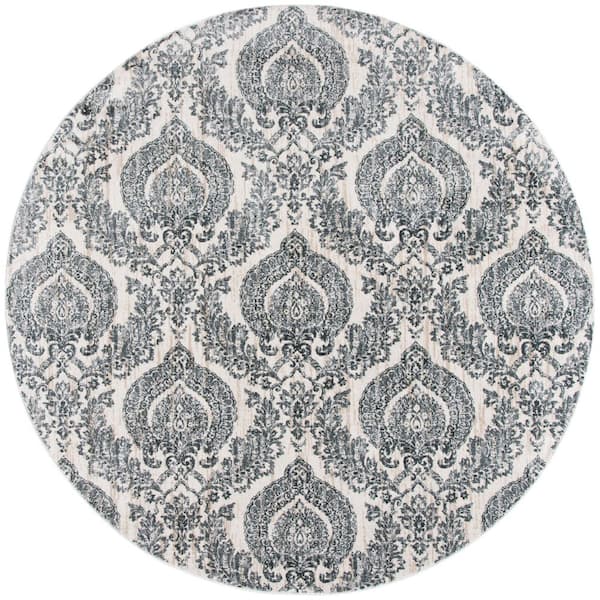 SAFAVIEH Isabella Gray/Ivory 7 ft. x 7 ft. Floral Geometric Medallion Round Area Rug