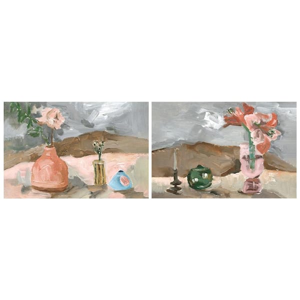 Rustic Still Life I and II Vase Flower Freefloating Reverse Unframed Printed Tempered Art Glass Wall Art 48 in. x 32 in.