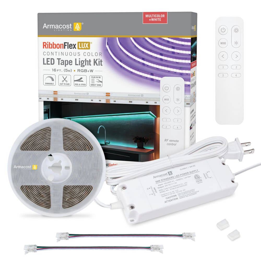RibbonFlex Lux 16 ft. Plug-In or Hardwire Color Changing 24V RGB+W COB Integrated LED Strip Light Kit