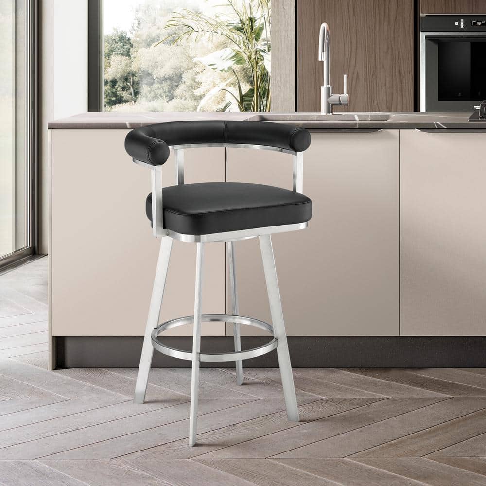 Nolagam 34-38 in. Black/Brushed Stainless Steel Metal 30 in. Bar Stool with