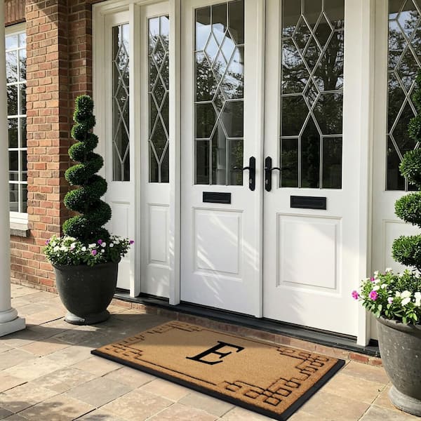 A1HC Natural Coir & Rubber Doormat, Black/Beige, 30 in. x 48 in., Thick & Non-Slip Durable Monogrammed E Door Mat
