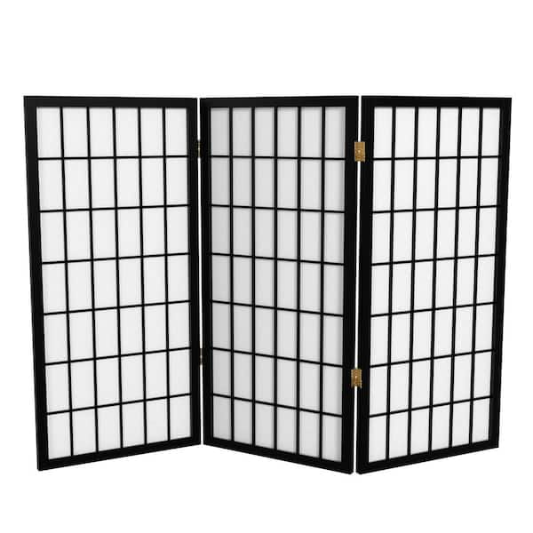Oriental Furniture 3 ft. Short Window Pane Shoji Screen - Black - 3 Panels