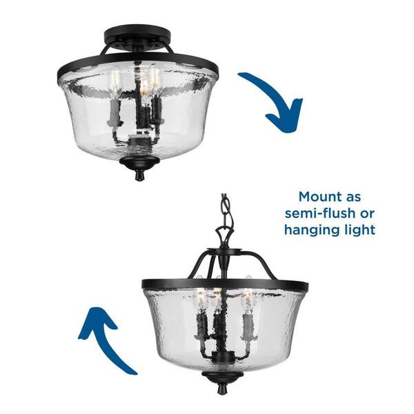 Progress Lighting Bowman 4-Light Matte Black Coastal Clear Glass Bell Medium Hanging Pendant Light
