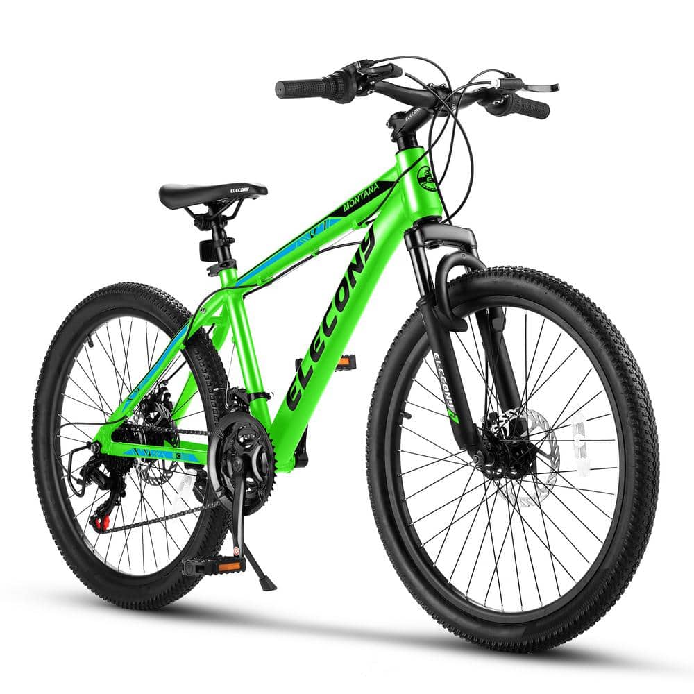 24 in. Mountain Bike Shimano 21 Speed Mountain Bicycle with Mechanical Disc Brakes in Green, Greens