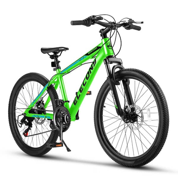 Unbranded 24 in. Mountain Bike Shimano 21 Speed Mountain Bicycle with Mechanical Disc Brakes in Green