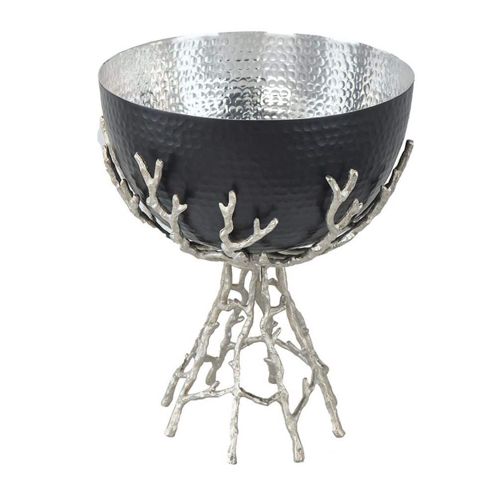 Stylish Modern Black Silver Large Round Metal Twig Bowl 1 PC for Dining ...