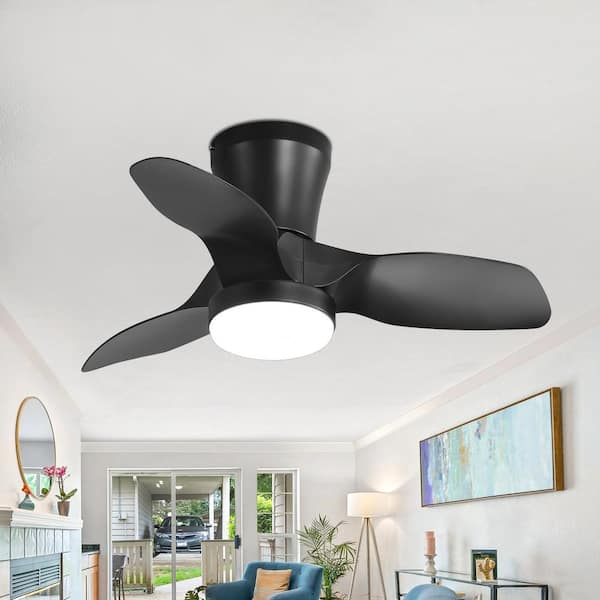 Sky Hog Atrium 32 in. Integrated LED Indoor Black 3 ABS Blades Flush Mount DC Motor Ceiling Fan with Light and Remote Control