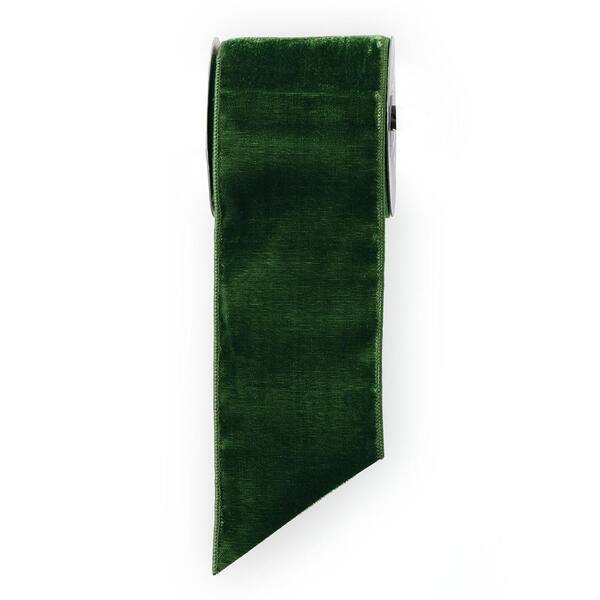 SULLIVANS 4 in. x 15 ft. Green Velvet Unlit Christmas Ribbon