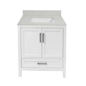 Salerno 25 in. W x 19 in. D Bath Vanity in White with Quartz Stone Vanity Top in Galaxy White with White Basin