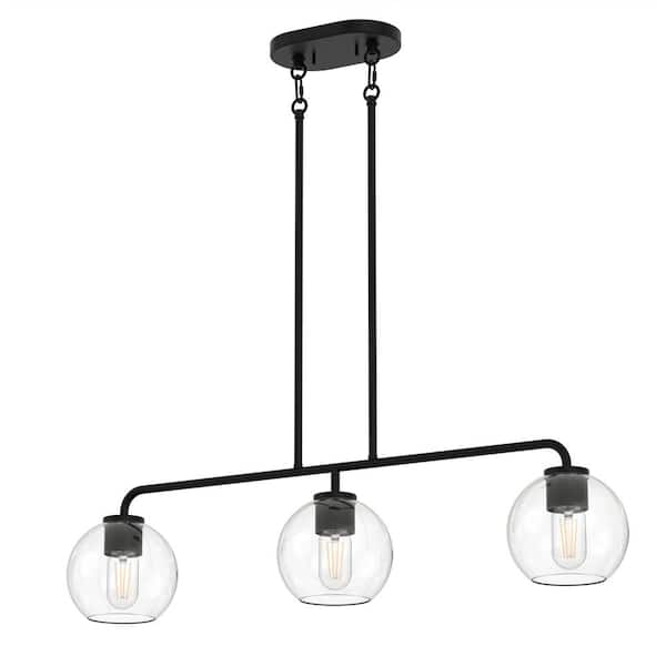 32 in. Modern 3-Light Indoor Island Pendant Light, Black with Glass Shade for Bar, Dining Room, and Kitchen Island