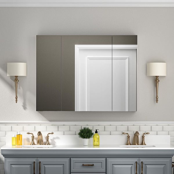 40 in. W x 30 in. H Medium Rectangular Silver Aluminum Recessed/Surface Mount Medicine Cabinet with Mirror