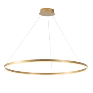 1 Light 39.4 In. Dimmable Integrated LED Gold Circle Ceiling Chandelier for Living Room Restaurant Hotel