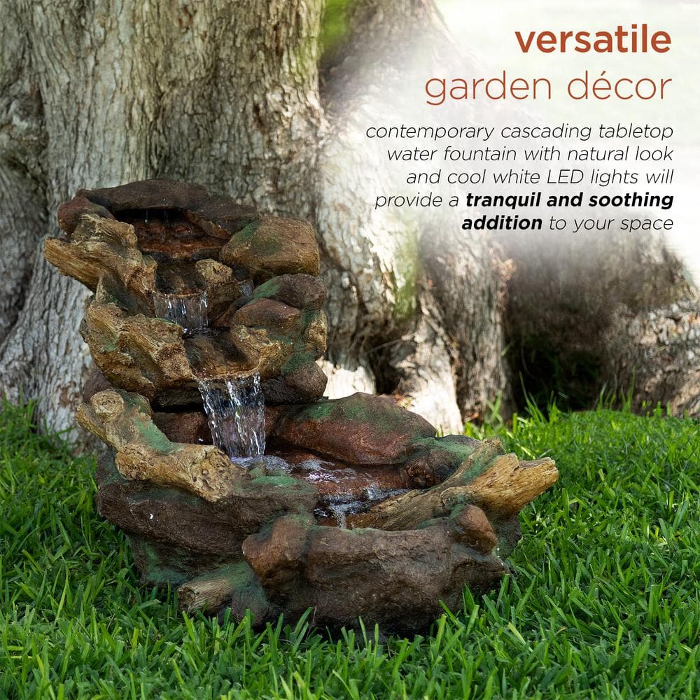 41" Brown Cascading Stone River Rock Fountain with LED Lights