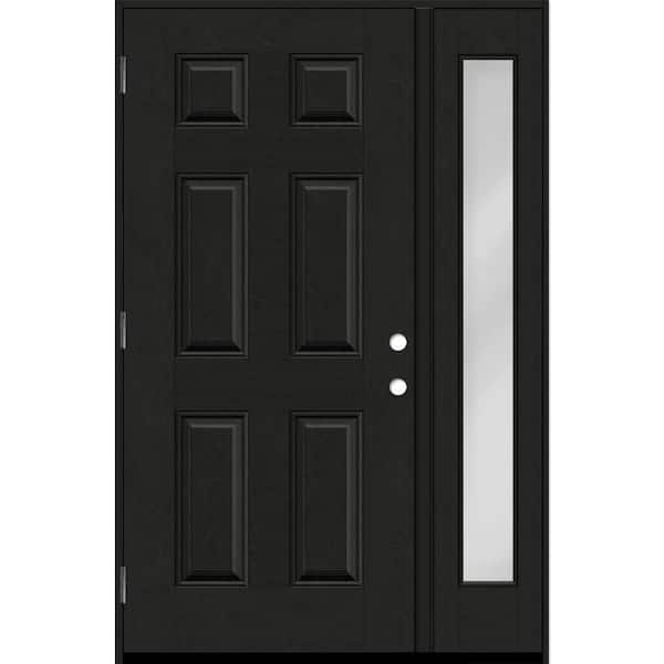 Steves & Sons Regency 53 in. x 80 in. 6 Panel RHOS Onyx Stain Mahogany Fiberglass Prehung Front Door with Clear 14 in. SL 4-9/16