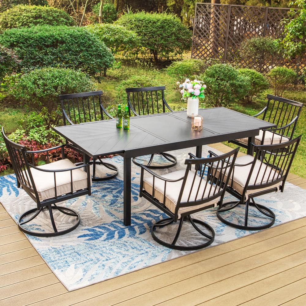 Phi Villa 7-piece Metal Patio Outdoor Dining Set With Extensible Carve 