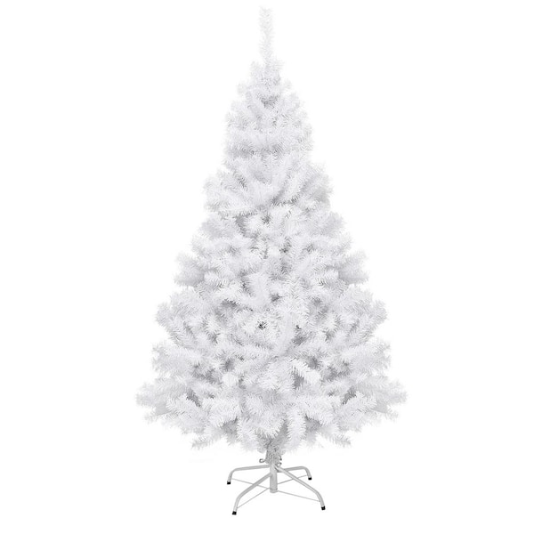 ANGELES HOME 6 ft. White Unlit Regular Full Hinged PVC Artificial Christmas Tree with Metal Stand