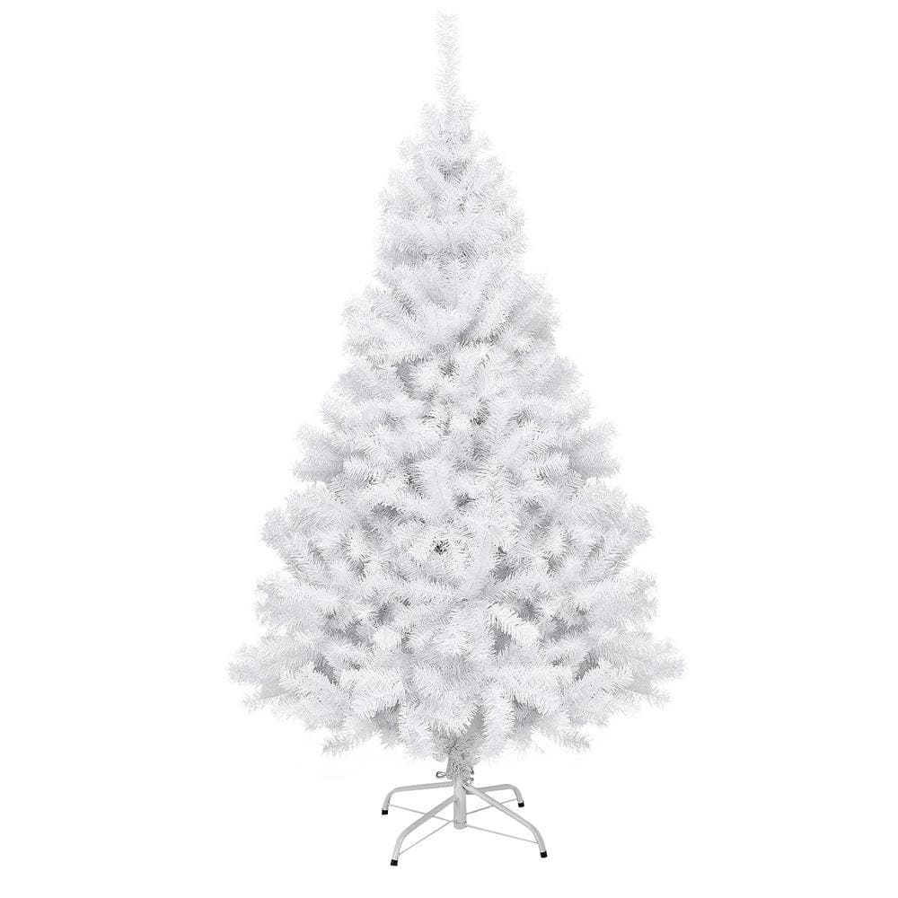 GOFLAME 6FT White Artificial Christmas Tree Hinged, Iridescent Xmas Tree W/  792 Glittery Tips, Folding Metal Stand, Premium PVC & PET Material