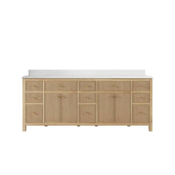 Willow Collections Sonoma Teak 84 in. W x 22 in. D x 36 in. H Double Sink Bath Vanity in Light Natural with 1.5 in. White Quartz Top