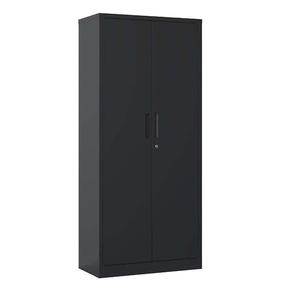 4-Tier 72 in. H Metal Heavy-Duty Garage Storage Cabinet, Black Tool Steel Locking Cabinet with Doors