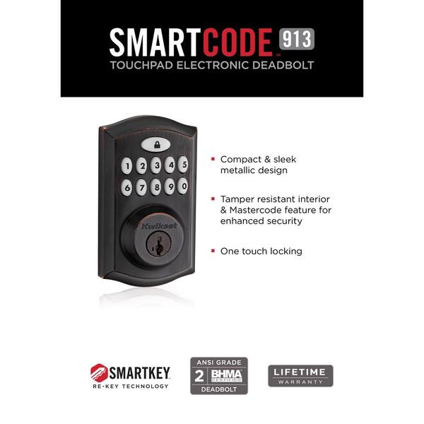SmartCode 913 Touchpad Venetian Bronze Single Cylinder Electronic Deadbolt with Avalon Handleset and Tustin Lever
