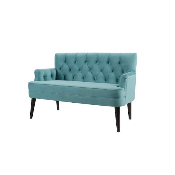 Jennifer Taylor Jared 52 in. Arctic Blue Button Tufted Velvet 2-Seater Settee with Square Arms